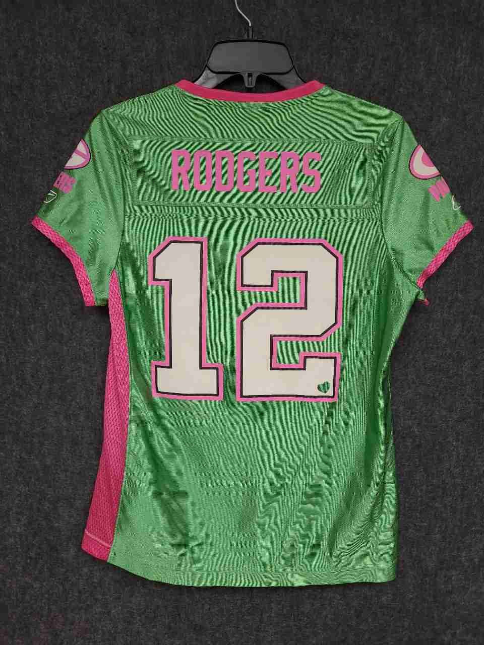 Reebok Women's Green Bay Packers Aaron Rodgers 12 Jersey Green Pink Sz S