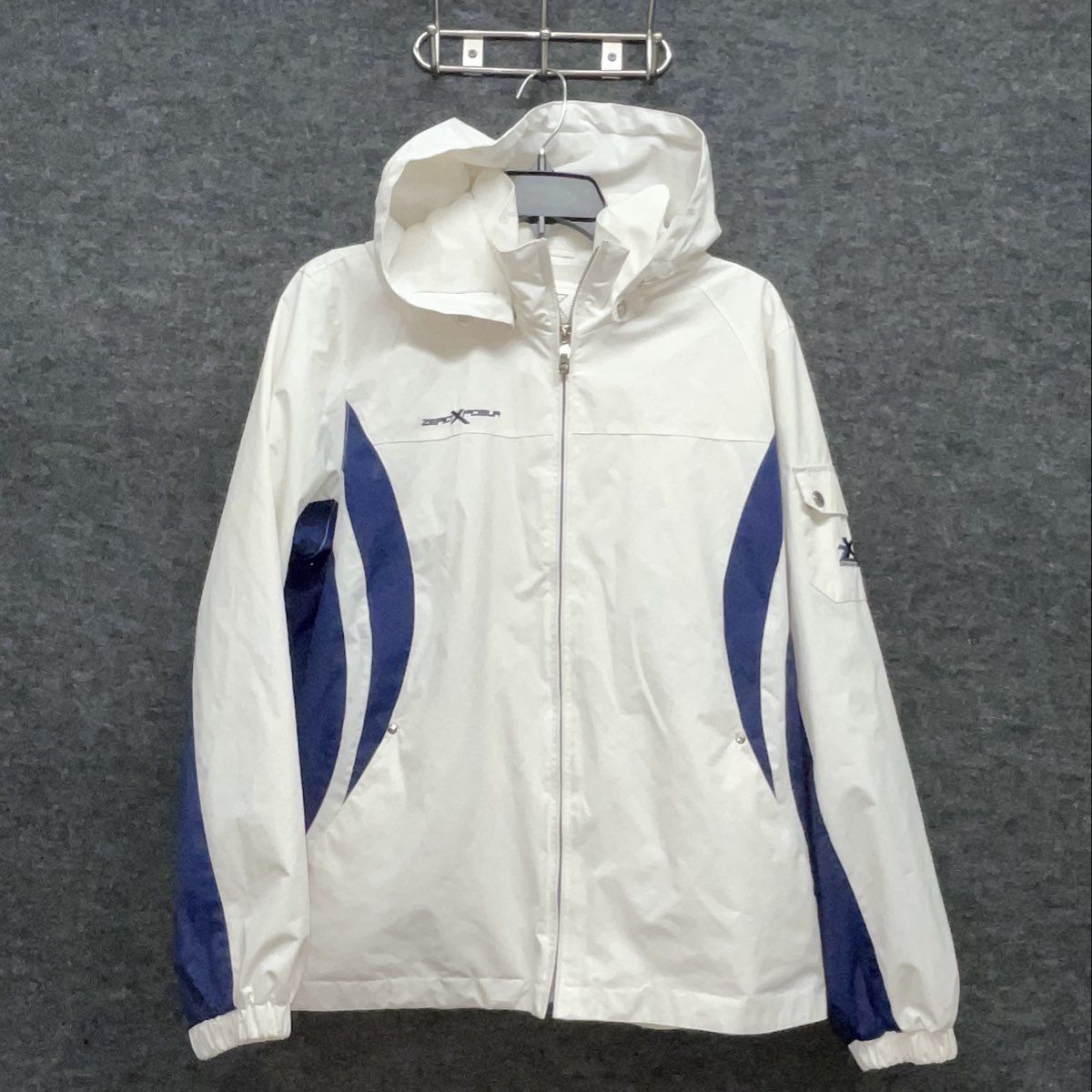 ZeroXposur Women's White Blue Hooded Windbreaker Jacket Full Zip Mesh Lined L