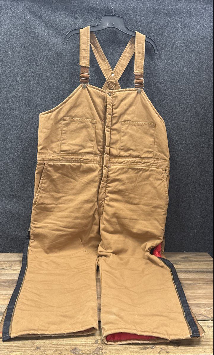 Walls Men's Brown Insulated Duck Bib Overalls Quilt Lined Leg Zips