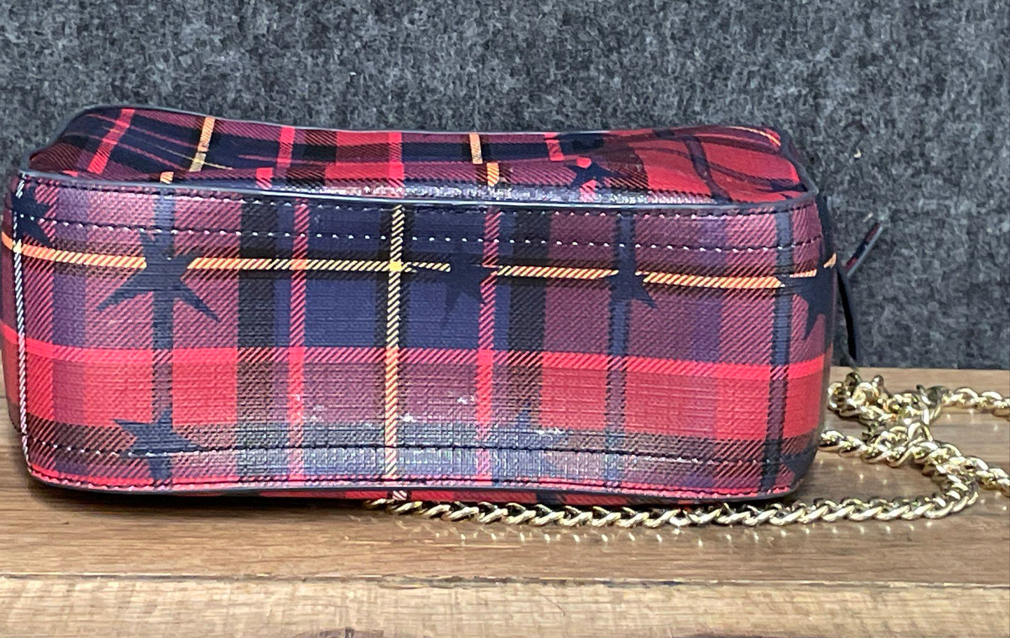 Tommy Hilfiger Red Plaid Stars Double Zip Camera Crossbody Bag Gold Hardware