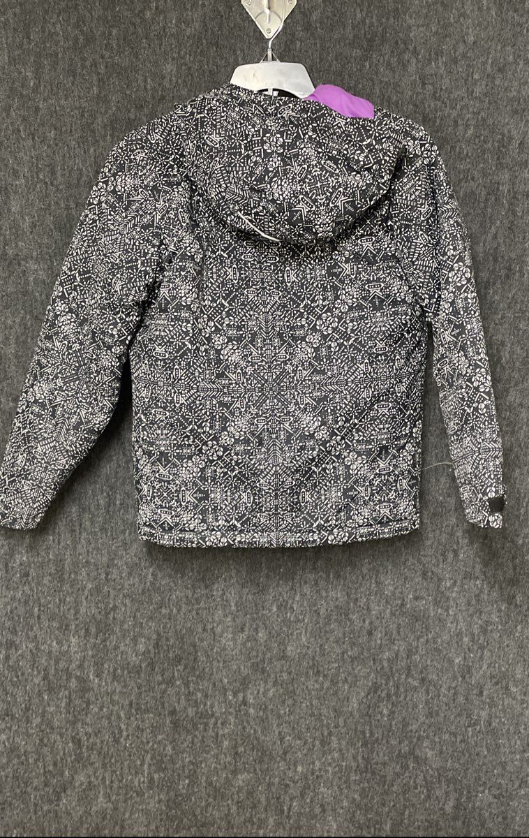 Columbia Girls Black White Geometric Hooded Puffer Jacket Sz M