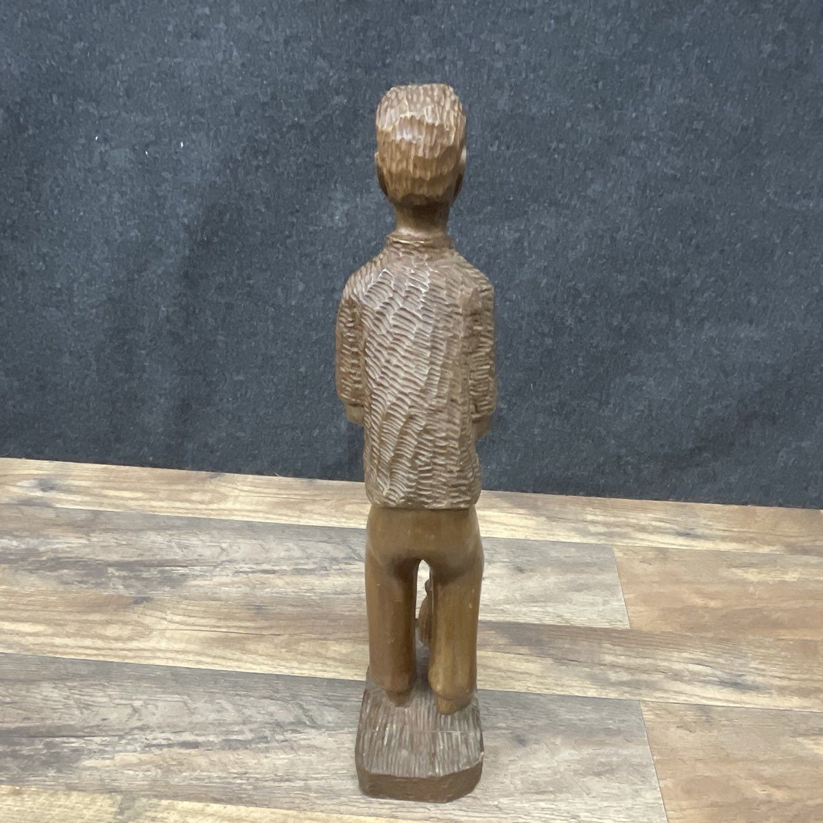 Unsigned Vintage Folk Art Hand Carved Wood Figure Man w/ Broom Statue 17" Tall