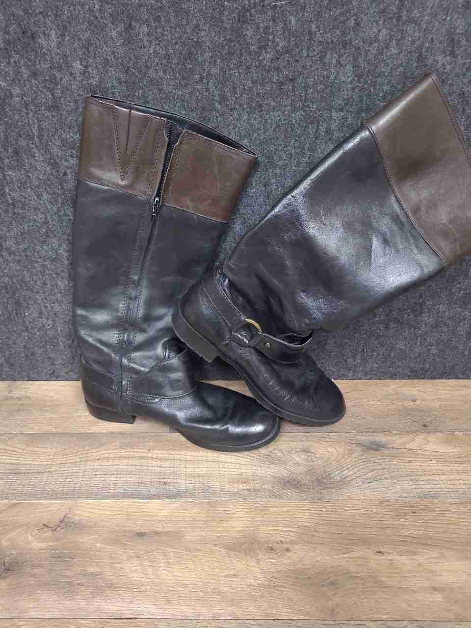 Lauren Ralph Lauren Two-Tone Black Brown Leather Riding Boots Women's Size 8M