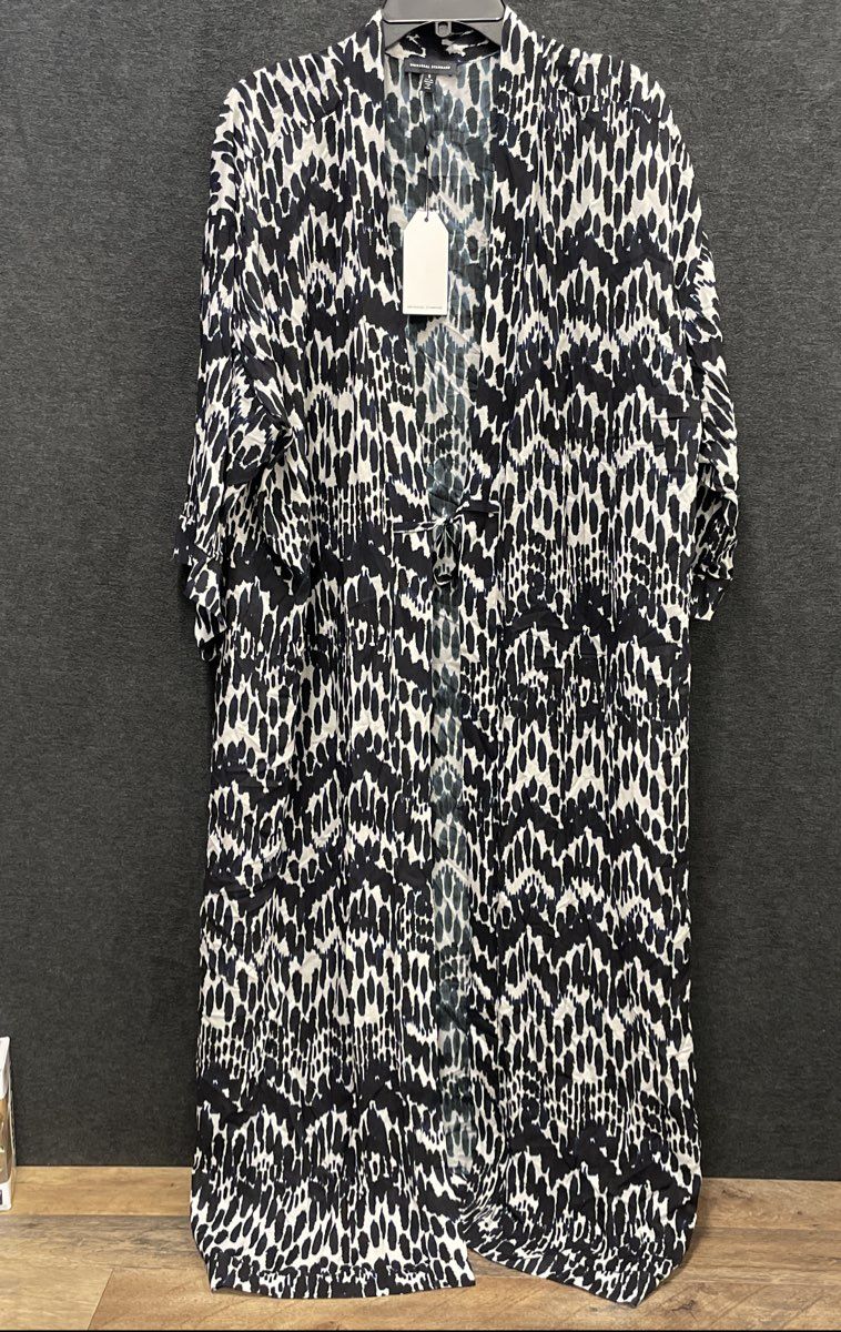 Universal Standard Women's Open Front Kimono Cardigan Black White Print NWT Sz S