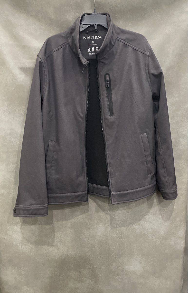 Nautica Men's Grey Softshell Stretch Water Resistant Full Zip Jacket Sz XL
