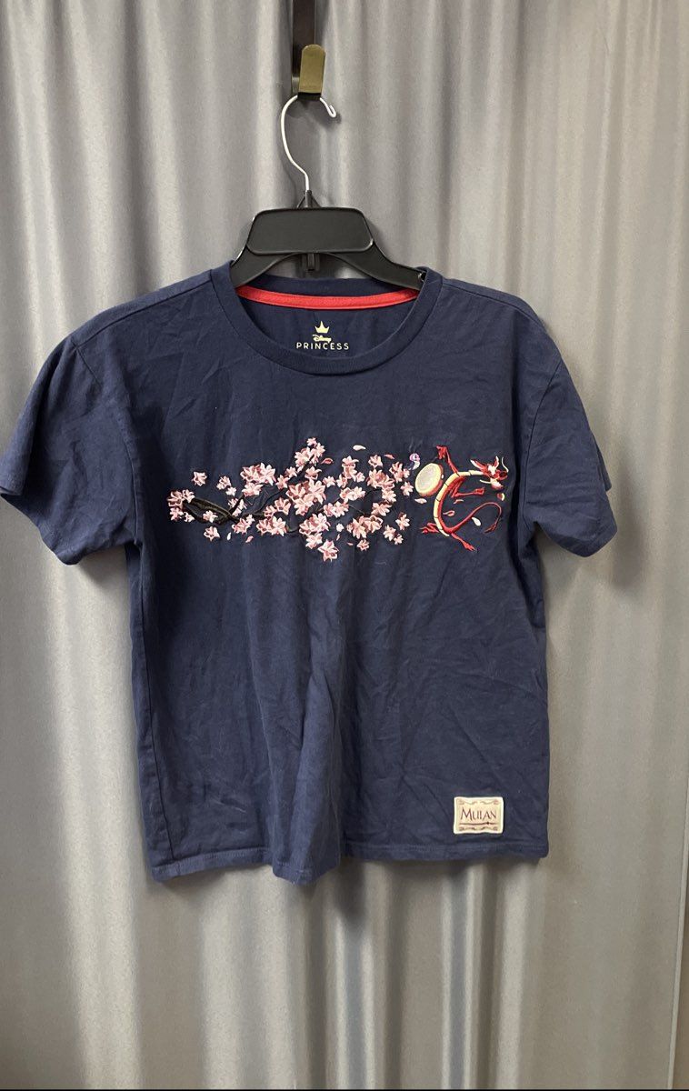 Disney Princess Women's Navy Blue Embroidered Mushu Mulan T-Shirt Sz S