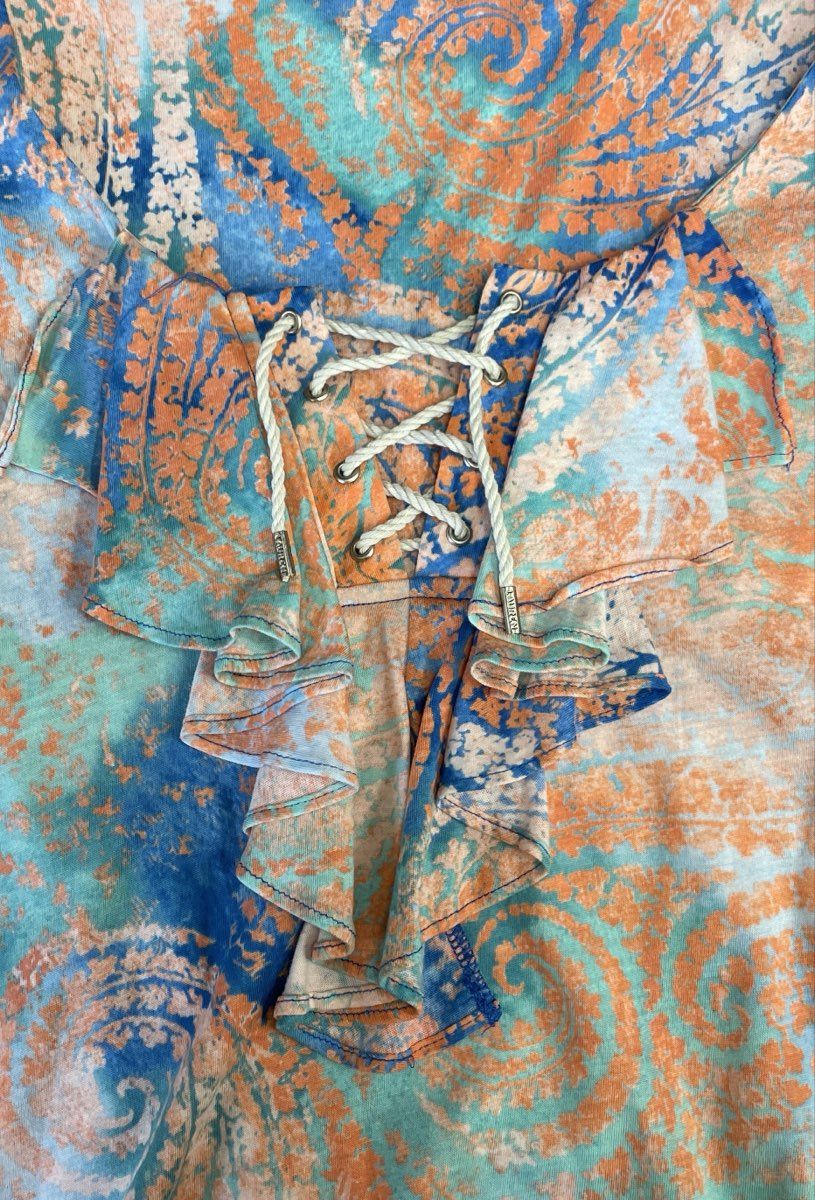Lauren Jeans Co. Women's Paisley Ruffle Lace Up Sleeveless Cotton Dress Sz M NWT