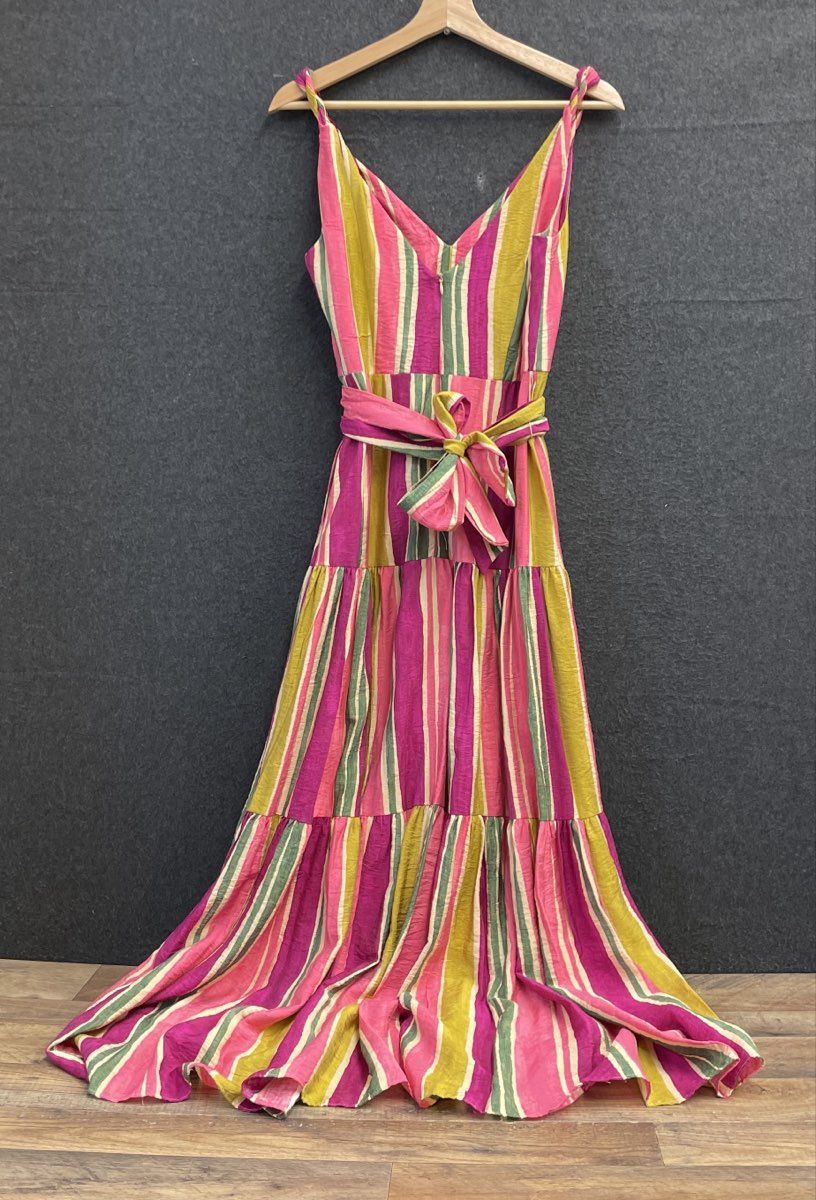 Taylor Women's Tiered Maxi Dress Multicolor Striped V-Neck Sleeveless Size 2
