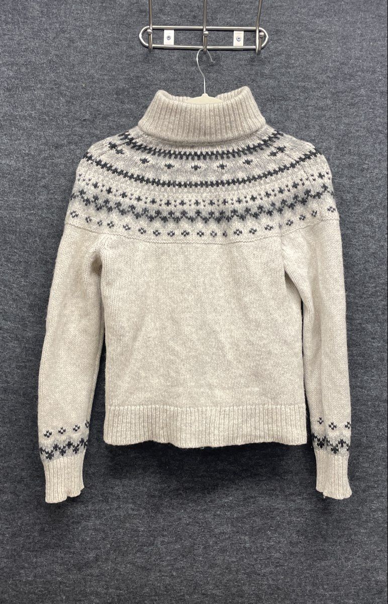 L.L. Bean Women's Fair Isle Full Zip Sweater Cardigan Cream Nordic Yoke Sz S