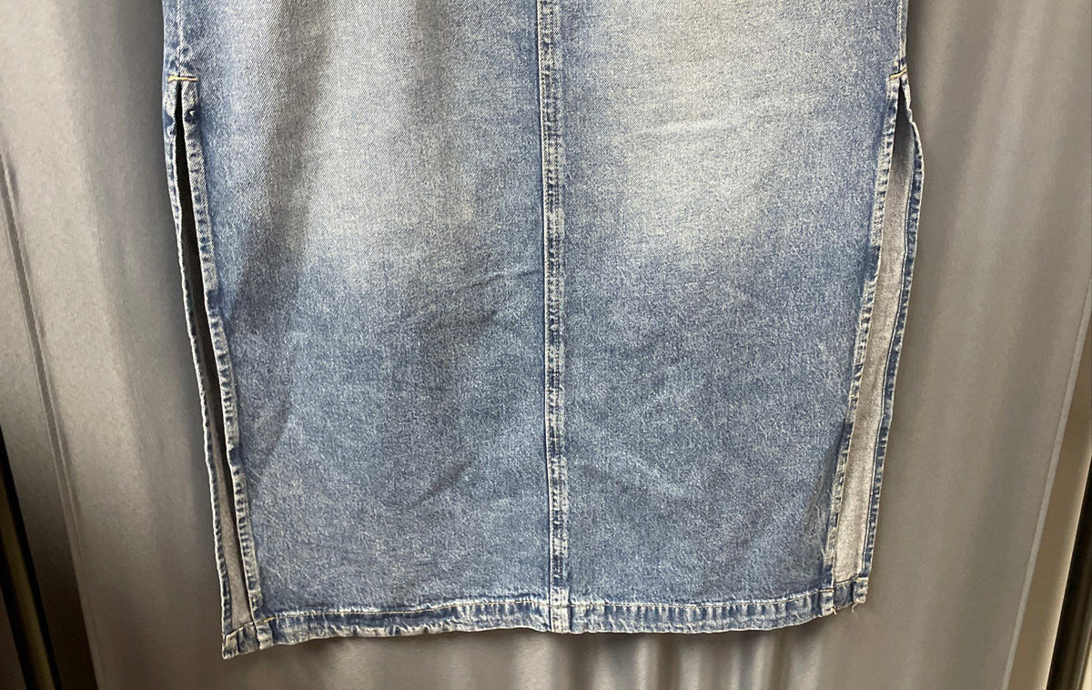 RM Rebecca Minkoff Women's Blue Denim Side Slit Midi Skirt Size 4