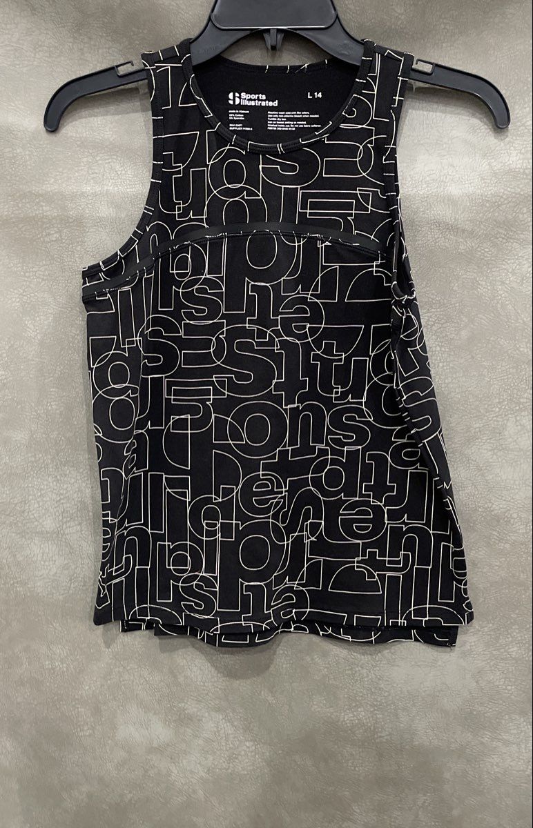 Sports Illustrated Girls Black White All Over Logo Print Tank Top Sz 14