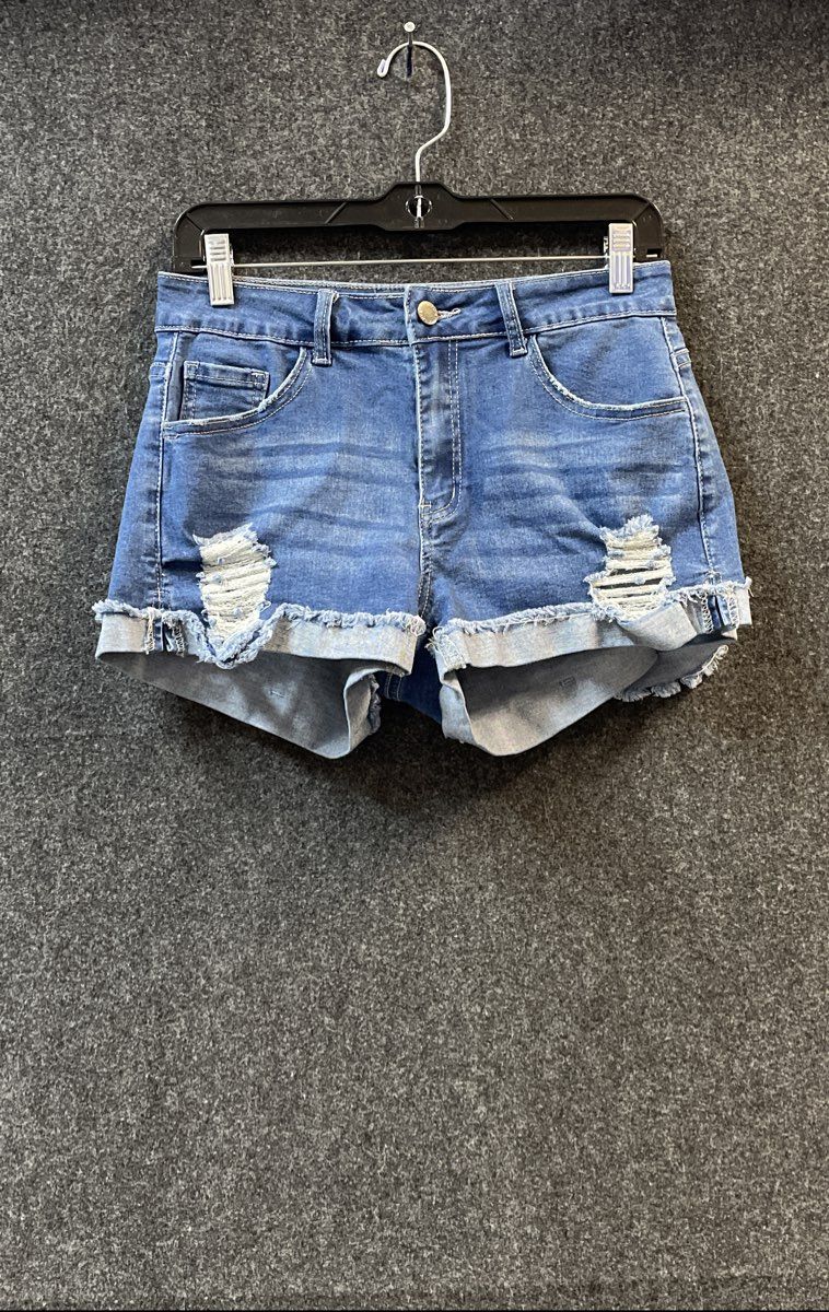 Roswear Women's Blue Distressed Ripped Cuffed Denim Jean Shorts Sz M
