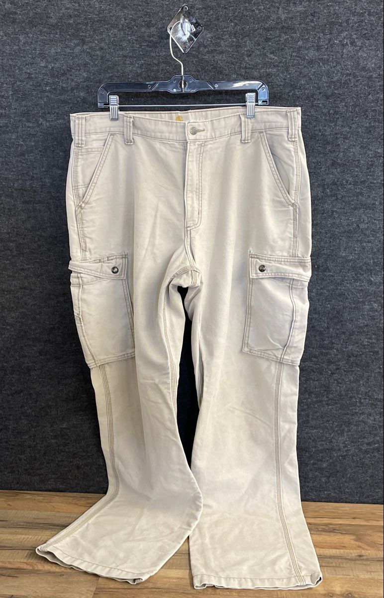 Carhartt Men's Tan Relaxed Fit Cotton Canvas Cargo Work Pants Size 38x36