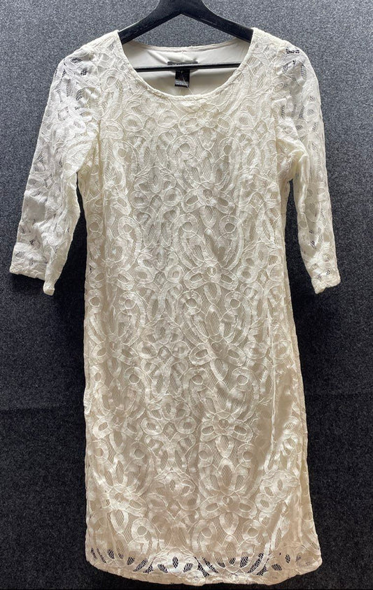 Glamour Women's Cream Floral Lace Sheath Dress 3/4 Sleeve Size 8P NWT