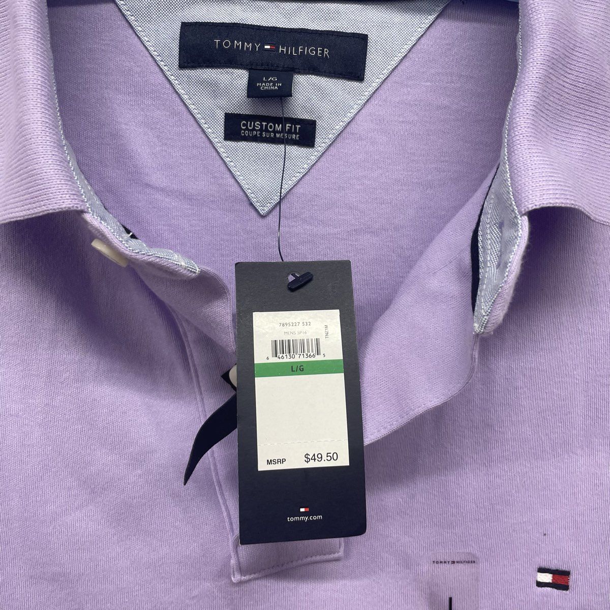 Tommy Hilfiger Men's Purple Lavender Custom Fit Cotton Polo Shirt NWT Sz L