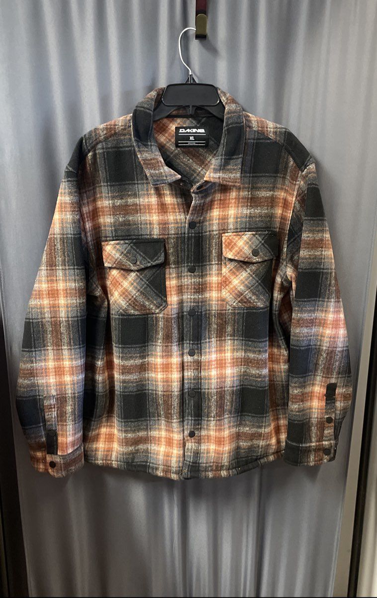 Dakine Men's Brown Orange Black Plaid Fleece Shirt Jacket Shacket Size XL