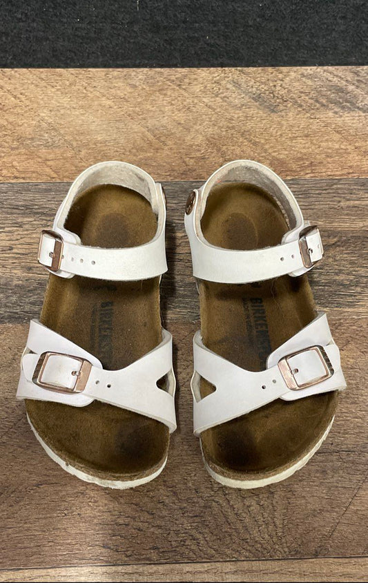 Birkenstock Rio Kids White Rose Gold Buckle Backstrap Sandals Size EU 25