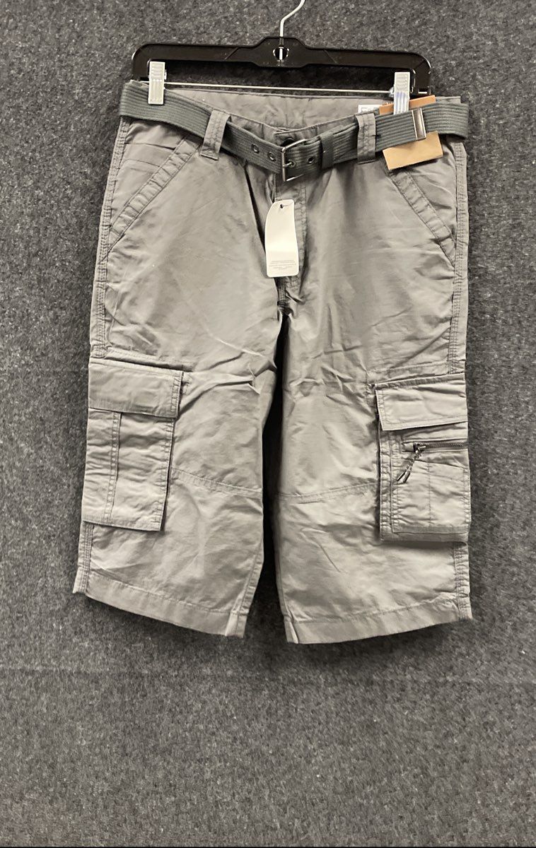 F&F Men's Gray Ripstop Cargo Shorts With Belt W32 NWT