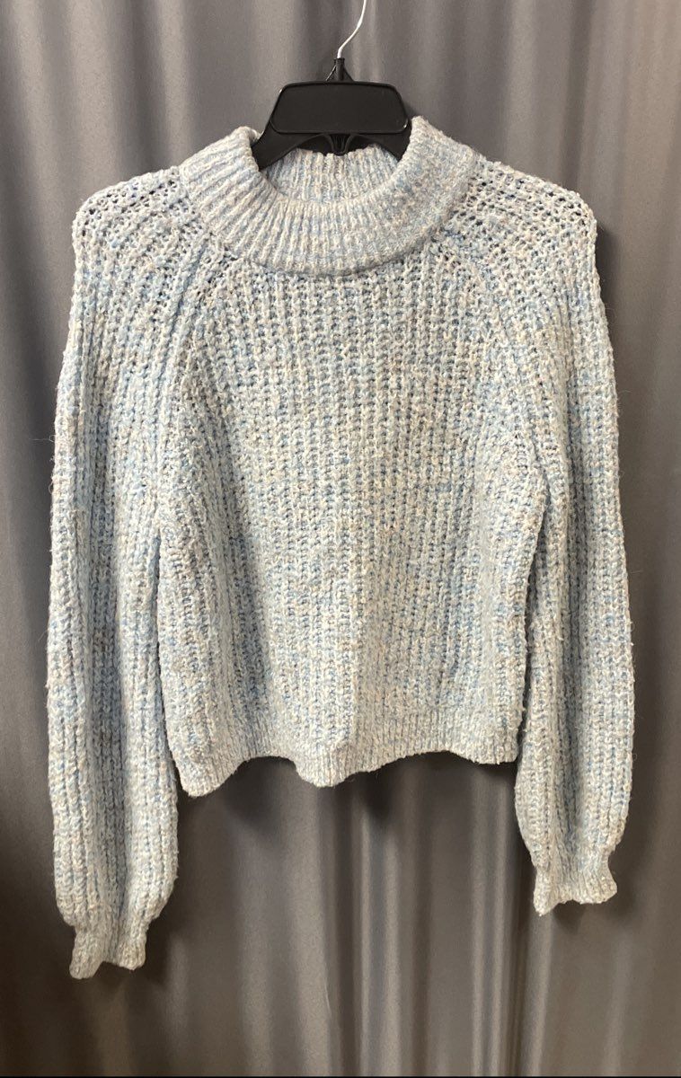a.n.a Women's Light Blue White Mock Neck Chunky Marl Knit Sweater Sz S