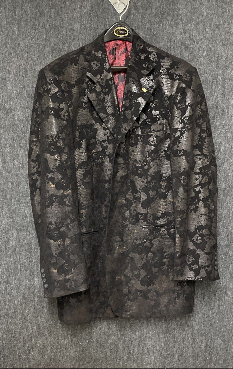 Falcone Men's Black Metallic Reptile Pattern Two Button Blazer Sport Coat 42L