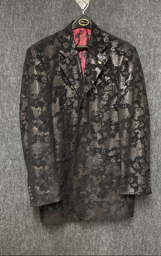 Falcone Men's Black Metallic Reptile Pattern Two Button Blazer Sport Coat 42L