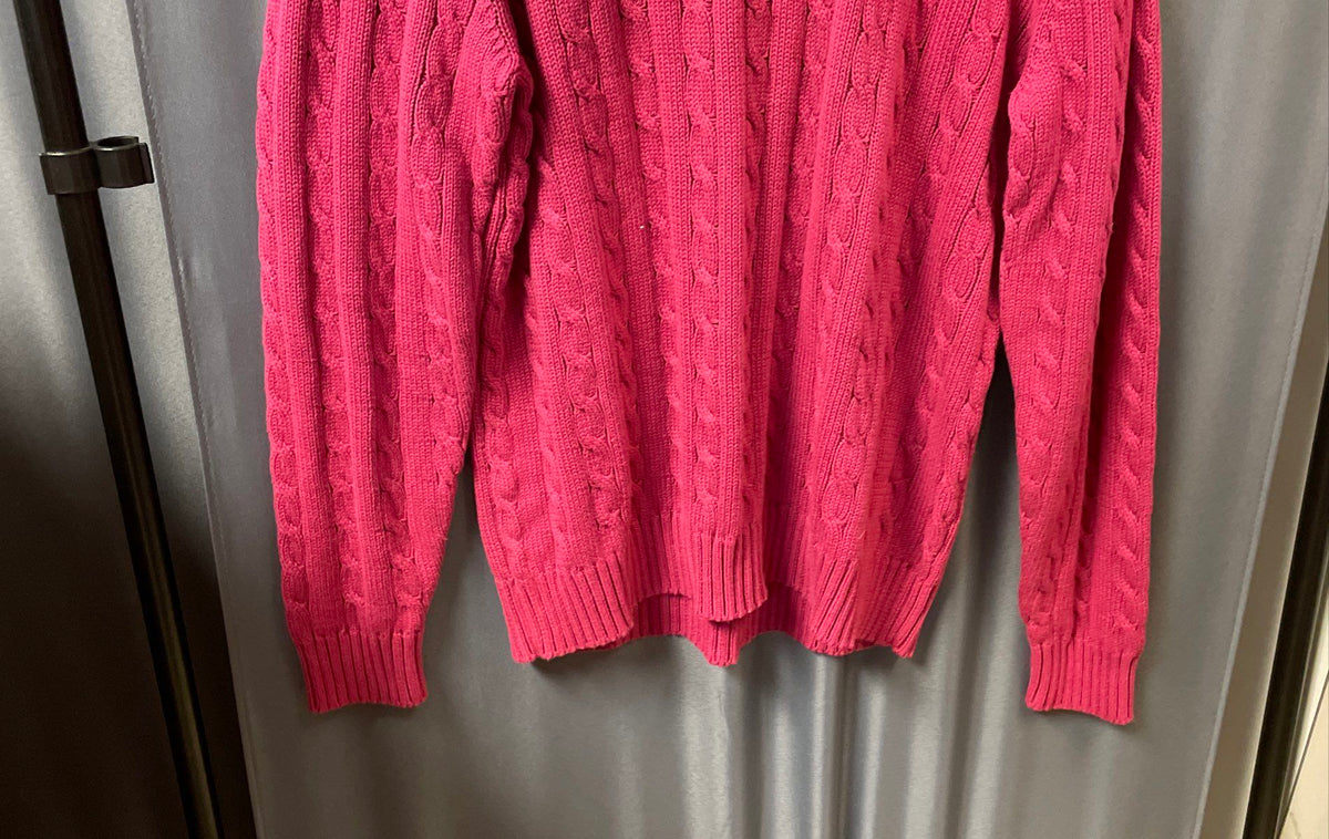 Land's End Men's Pink 100% Cotton Cable Knit Sweater Regular Sz L 42-44 NWT