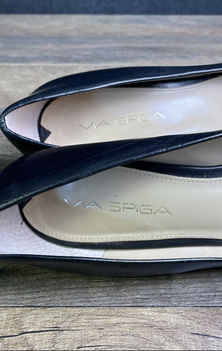 Via Spiga Black Leather Pointed Toe Stiletto Pumps Heels Women's Size 8