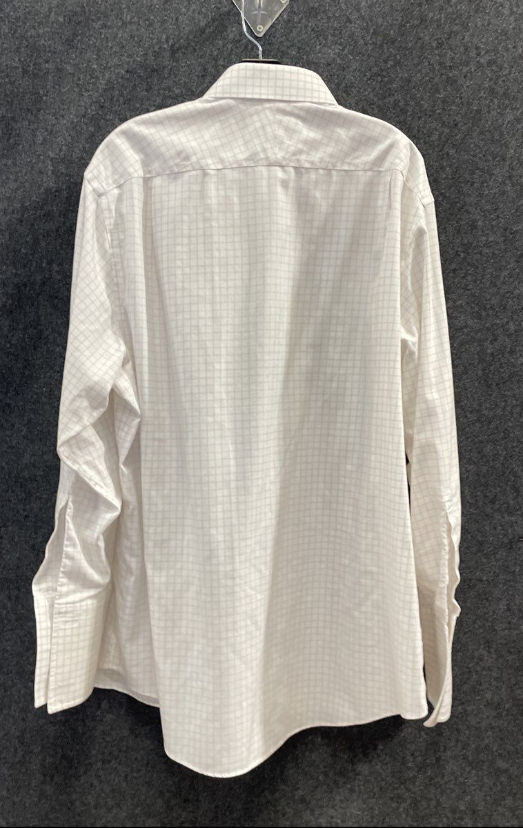 Charles Tyrwhitt Men's White Tan Grid Non-Iron Classic Fit Double Cuff Sz 17/34