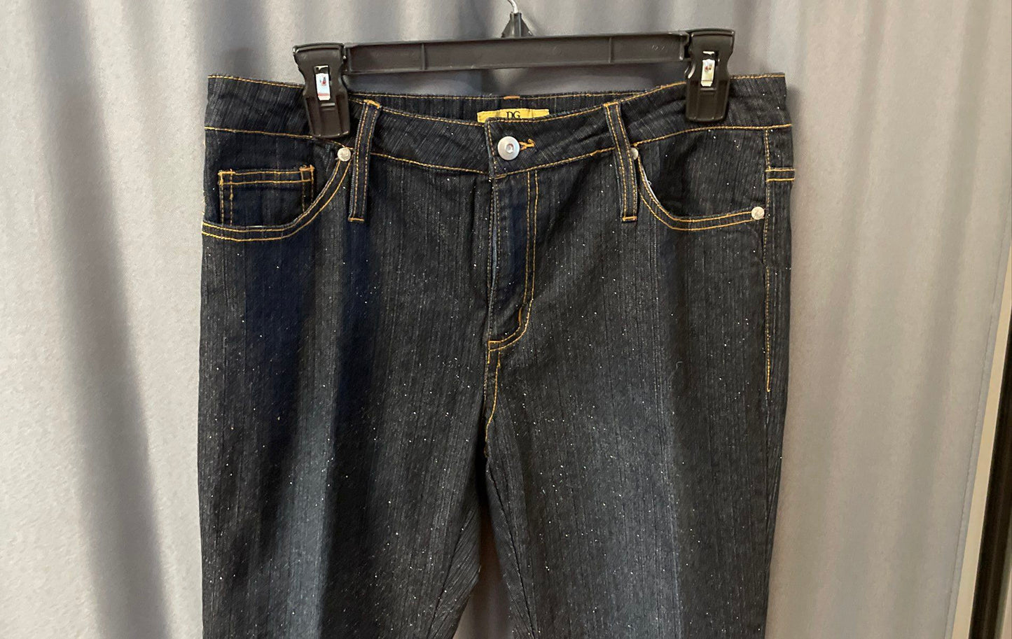 Drama Gold Women's Blue Sparkle Glitter Dark Wash Cuffed Jeans Size 12