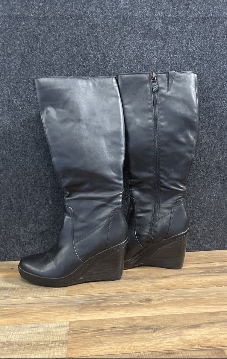 Dr. Scholl's Bellamy Black Synthetic Leather Women's Tall Wedge Boots Size 8M