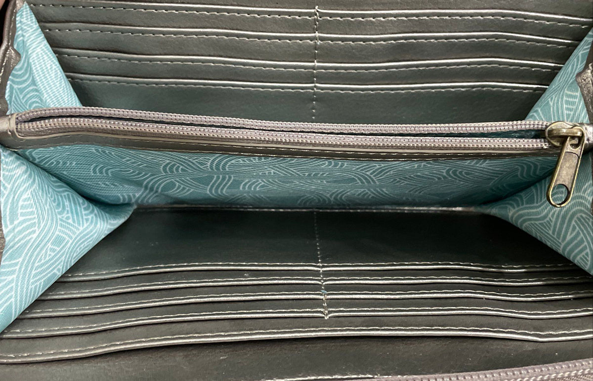 The Sak Silver Metallic Leather Crossbody Wallet on a String Mini Purse