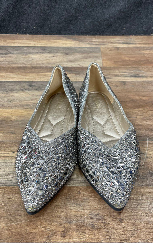 Chairong Zhou Pointed Toe Studded Silver Rhinestone Ballet Flats Size 270