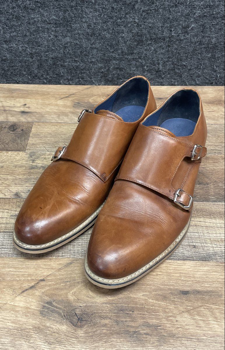 Crevo Milton Cognac Leather Double Monk Strap Dress Shoes Men's Size 13
