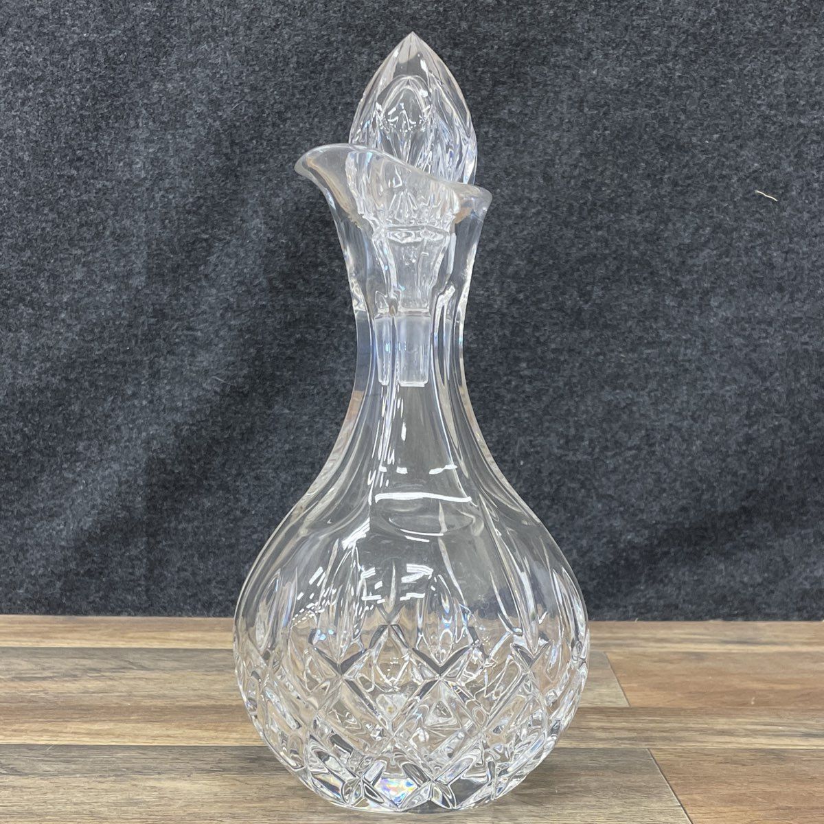 Vintage Cut Lead Crystal Decanter w/ Stopper Diamond & Star Pattern Barware 11"