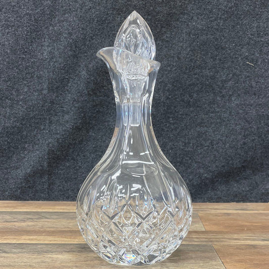 Vintage Cut Lead Crystal Decanter w/ Stopper Diamond & Star Pattern Barware 11"