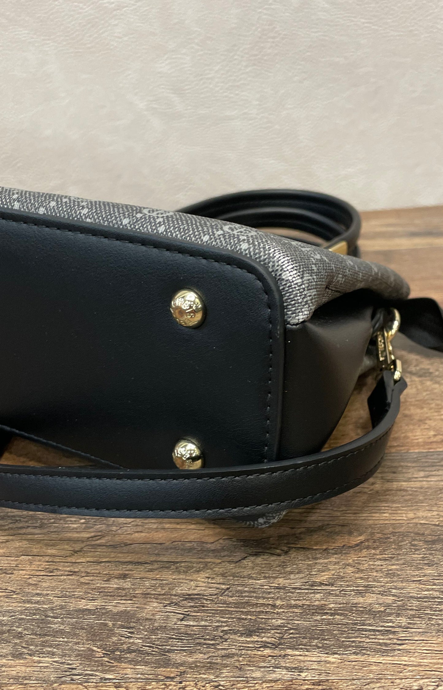 Chrisbella Gray Monogram Satchel Handbag Black Trim Gold Hardware Crossbody
