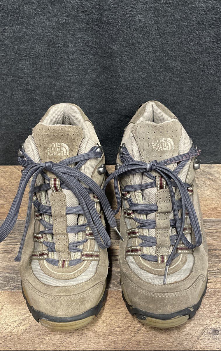 The North Face Women's Tan Suede Purple Mesh Hiking Trail Shoes Size 7