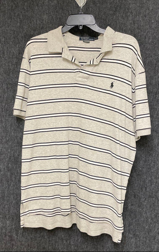 Vintage 90s Polo Ralph Lauren Men's Grey Striped Cotton Polo Shirt Sz L