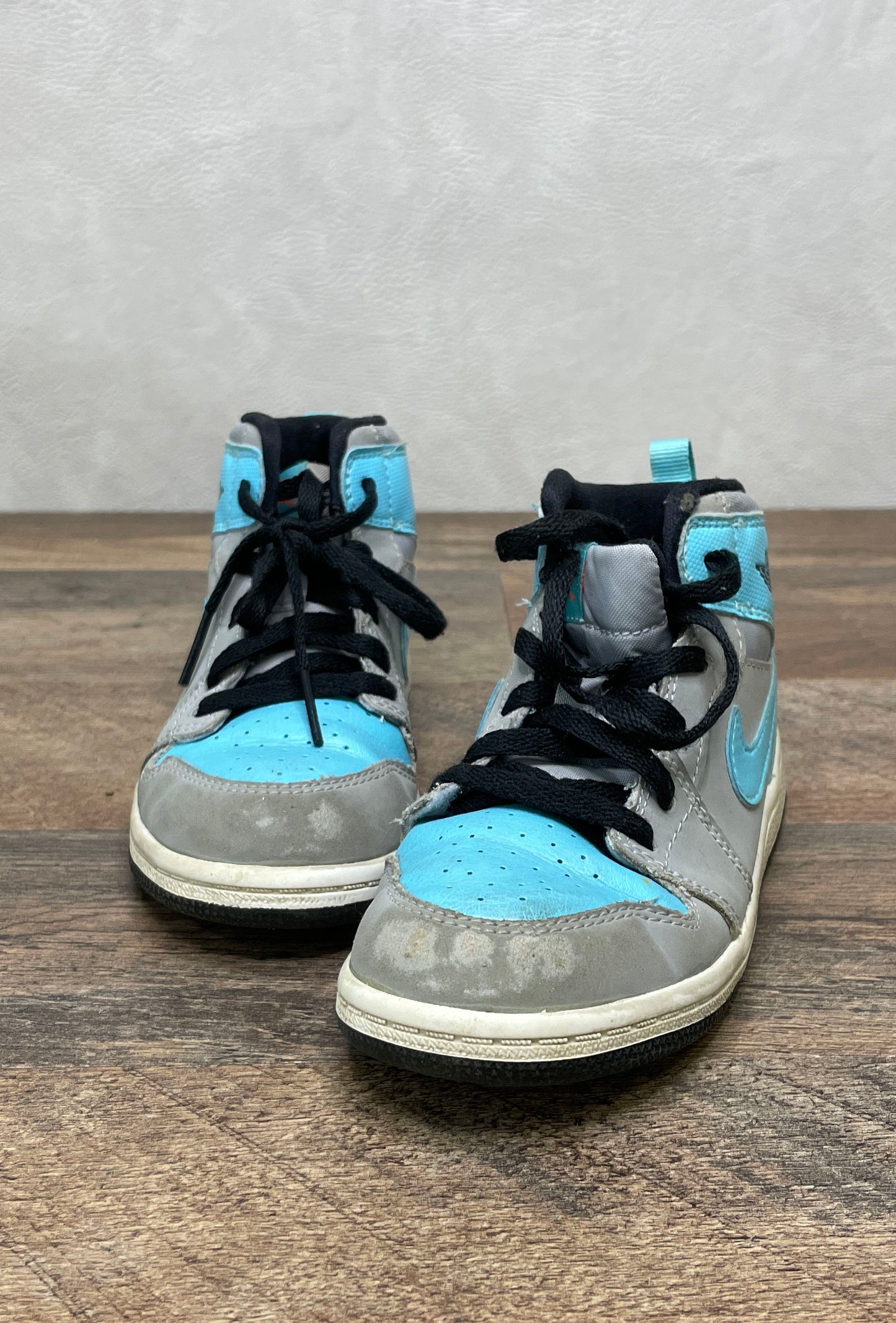 Nike Air Jordan 1 Mid BT Wolf Grey Sport Blue Toddler Sneakers Size 10C