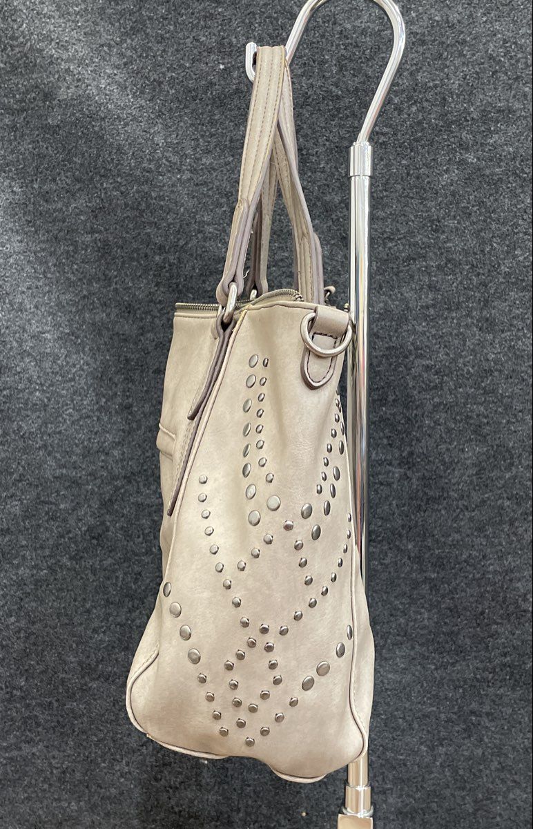 Jessica Simpson Grey Leather Studded Large Tote Satchel Handbag