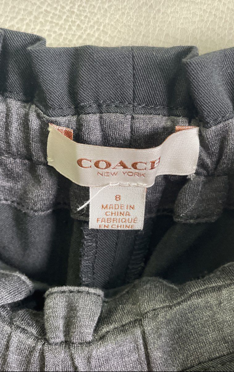 Coach Women's Black Elastic Paperbag Waist Drawstring Tapered Pants Sz 8