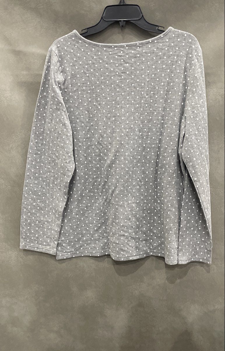 Croft & Barrow Women's Gray Polka Dot Henley Long Sleeve Pointelle Sleep Top L