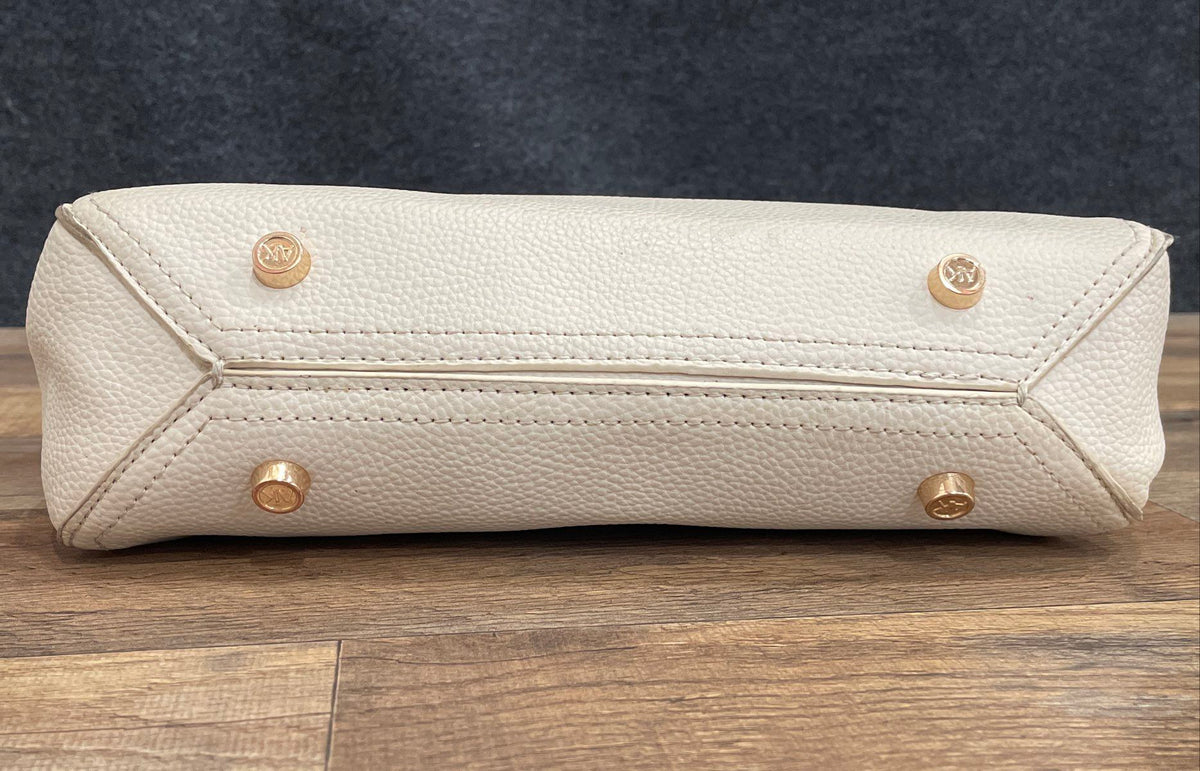 Anne Klein White Pebbled Leather Tote Bag Gold Hardware AK Logo