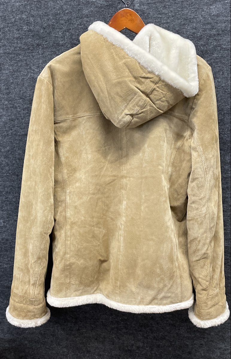 Adler Collection Women's Beige Faux Fur Lined Hooded Suede Style Coat Sz M