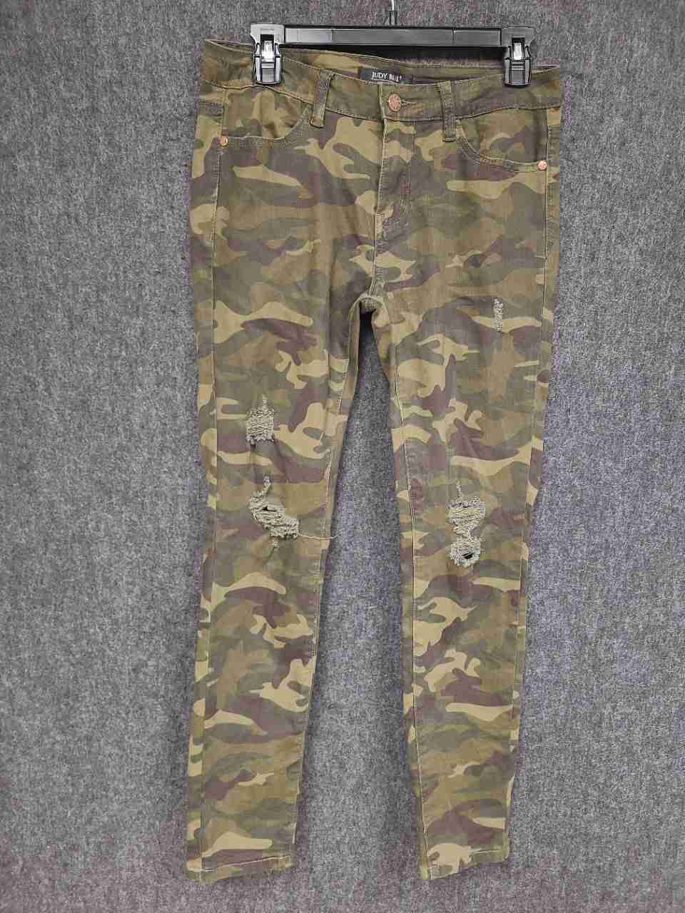 Judy Blue Women's Camo Distressed Skinny Jeans Green Brown Rip Repair Sz 7/28