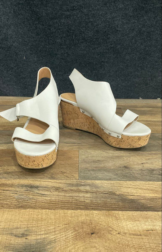 Marc Fisher Rana White Leather Cork Wedge Platform Sandals Women's Size 10
