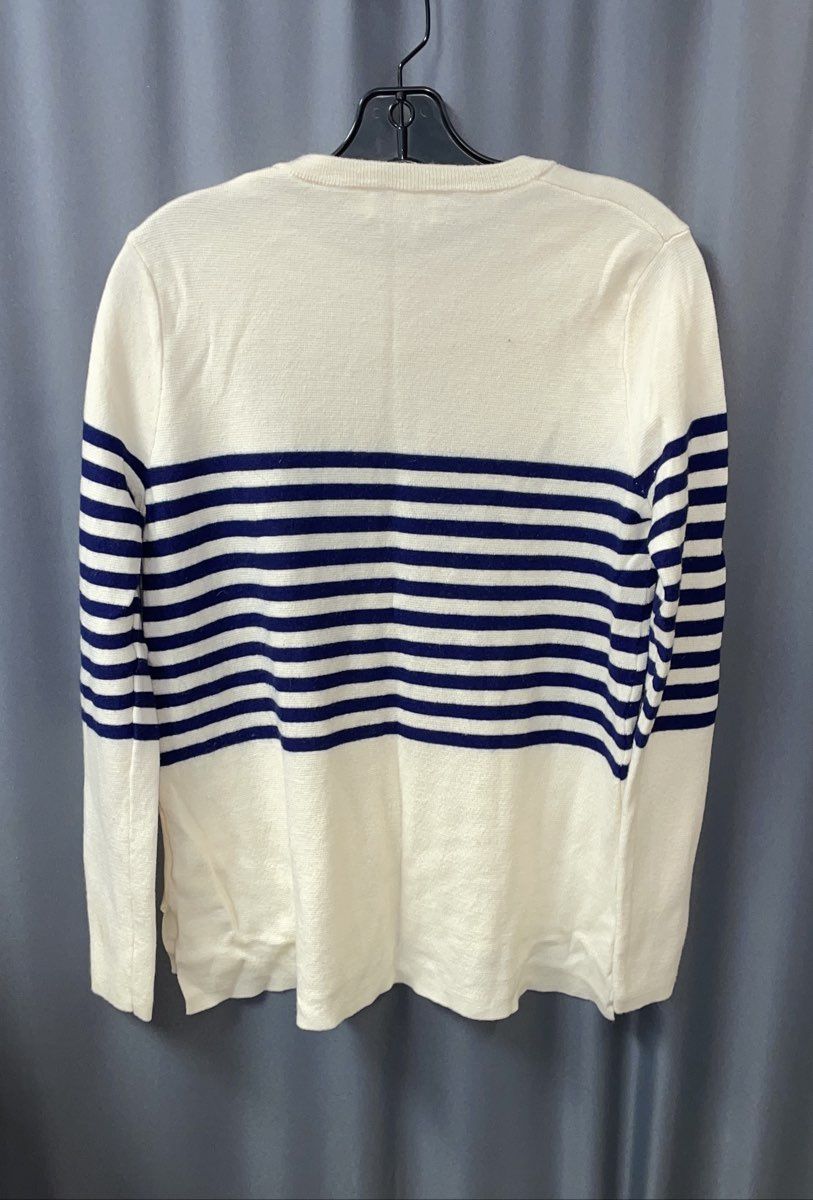 Vineyard Vines Women's Cream Navy Striped Shoulder Button Sweater M