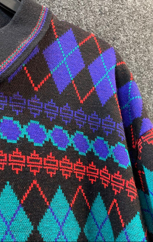 Vintage 90s Donnkenny Classics Women's Argyle Geometric Sweater Sz 1X
