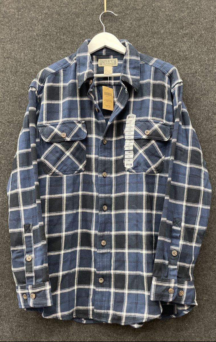 Duluth Trading Company Men's Blue Plaid Burlyweight Flannel Shirt NWT Size L