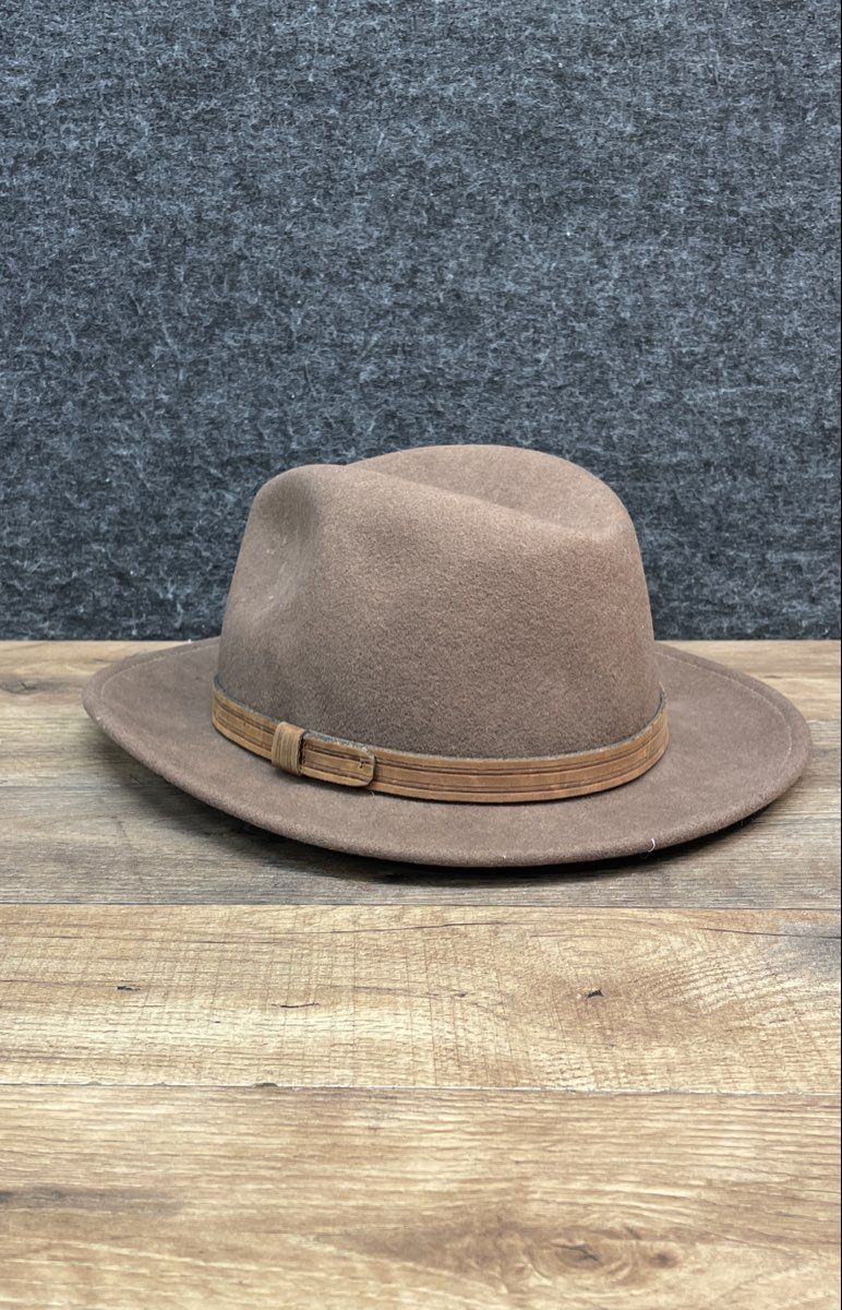 Bailey Brown Felt Fedora Safari Hat Wood Band USA Made Sz Small
